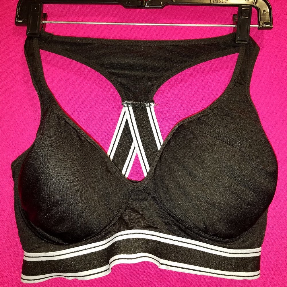 Body Form Wireless Racerback Bra 38DD Black White Molded
